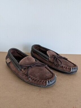 Laurentian Chief | Brown Suede Slippers w Black Rubber Sole, Size 8 (Read)